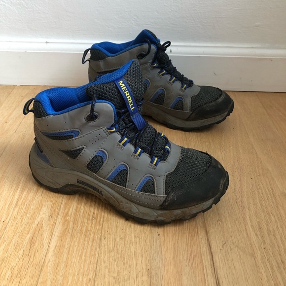 Boys Merrell hiking boots little kids size 3 unisex blue gray high top - Picture 1 of 6